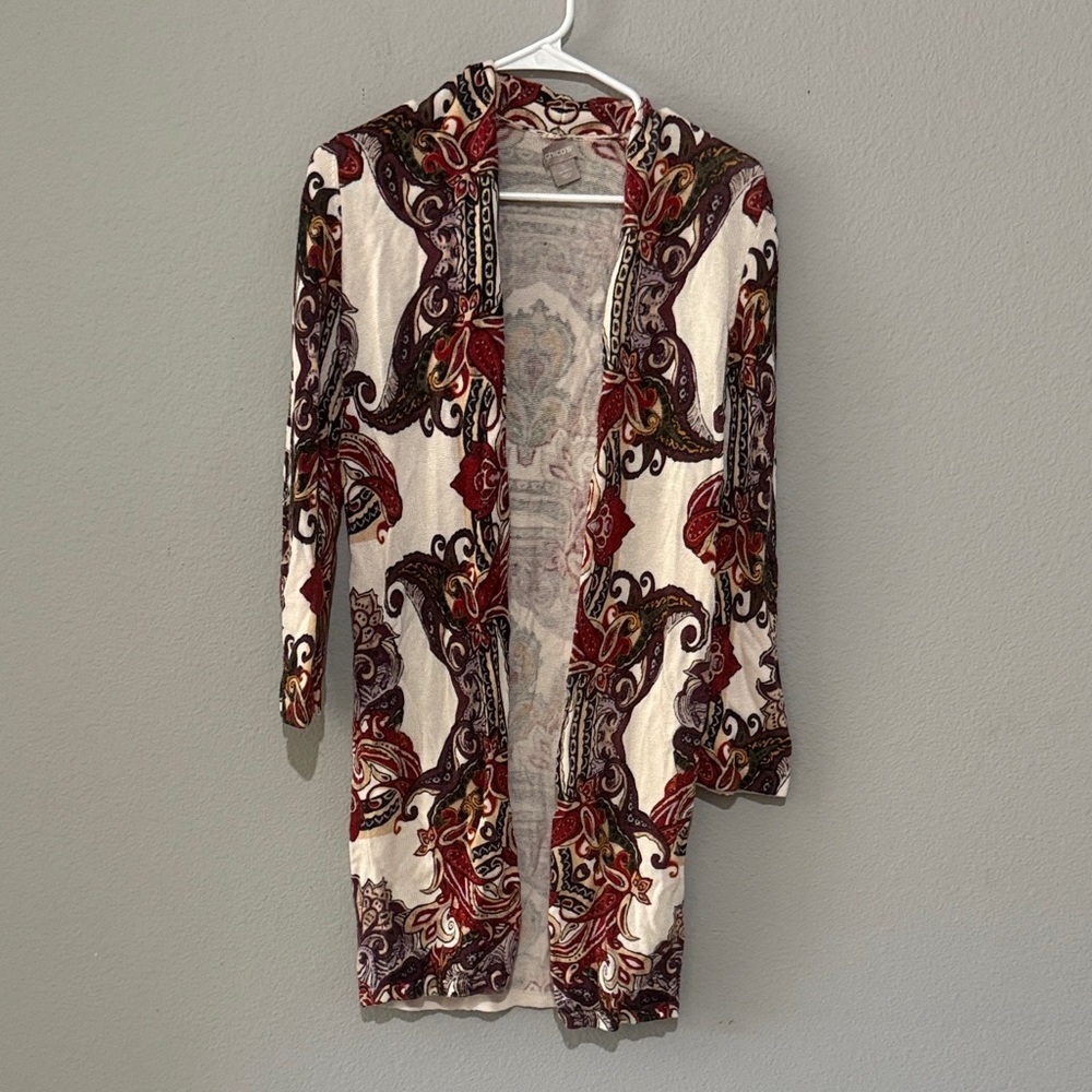 Chicos Paisley Open Front Cardigan lightweight beautiful color - Picture 2 of 9